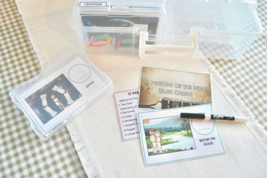 17 Periods of the Bible Task Cards Product Picture with Photo Box