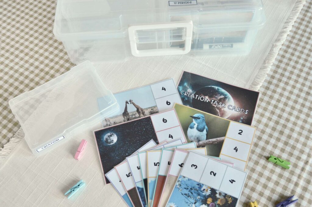 Days of Creation Bible Task Cards with Photo Boxes