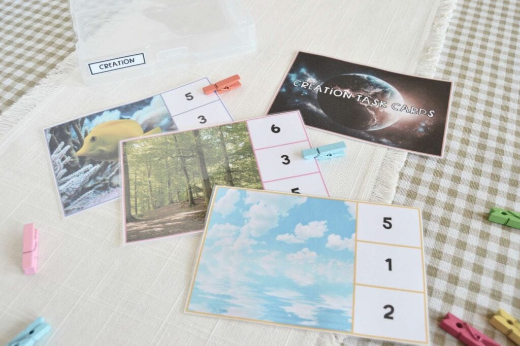 Days of Creation Bible Task Cards with Photo box